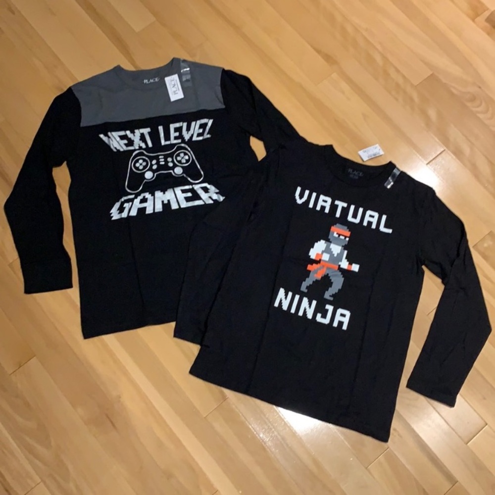 2 NWT Boys Gaming/Ninja Long Sleeve tee Bundle Children’s Place - size L (10/12)